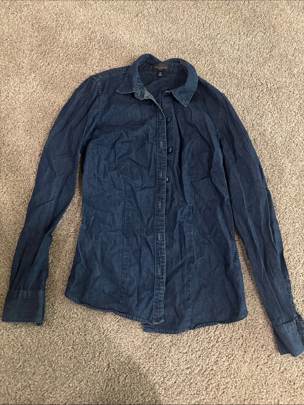 The Limited Women's Dark Blue Denim Button-Down Shirt